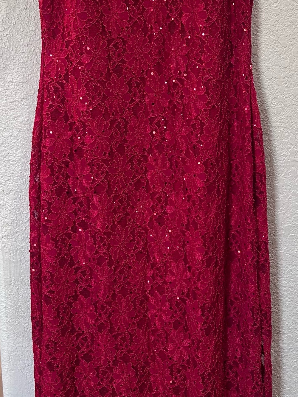 Red Lace Sequin Maxi Dress